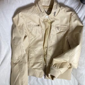 creme vegan leather jacket